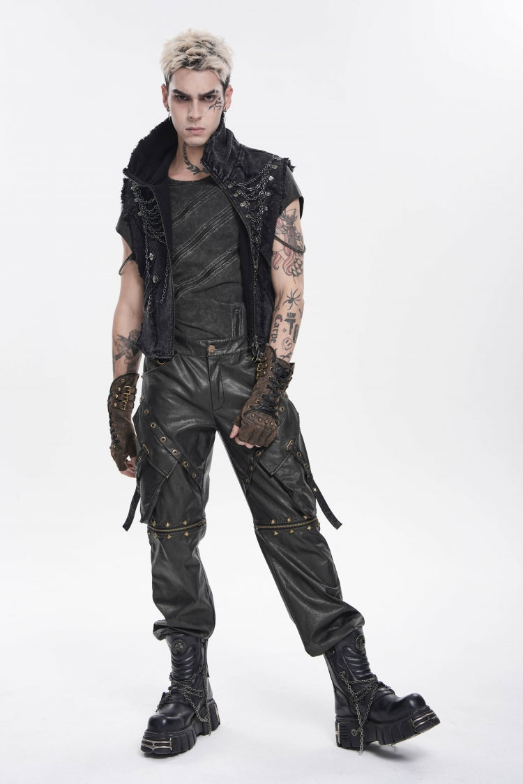 Spliced Irregular Detachable Studded Zippered Men's Punk Handsome Pants  With Big Pockets - Product - 3