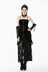 Black Women's Gothic Embroidered Lace Hem Ruched Slip Wedding Dress - Product - 5