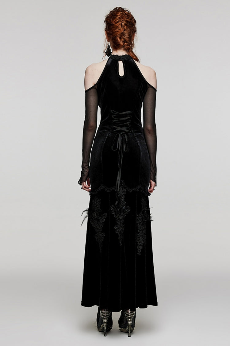 V Collar Off Shoulder Hollow Stitching Mesh Women's Gothic Dress 2 Colors - Product - 11