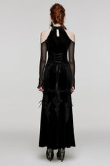 V Collar Off Shoulder Hollow Stitching Mesh Women's Gothic Dress 2 Colors - Product - 11