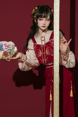 Red Song Han Element Soft And Comfortable High Waisted Sweet Hanfu Dress - Product - 3