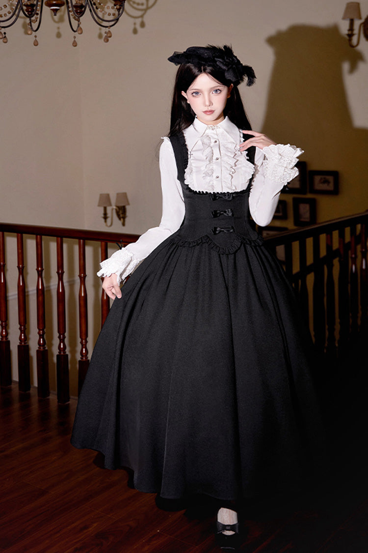 Black [Silent Words] Ruffle Bowknot Classic Lolita Jsk Push-Up Dress - Product - 2
