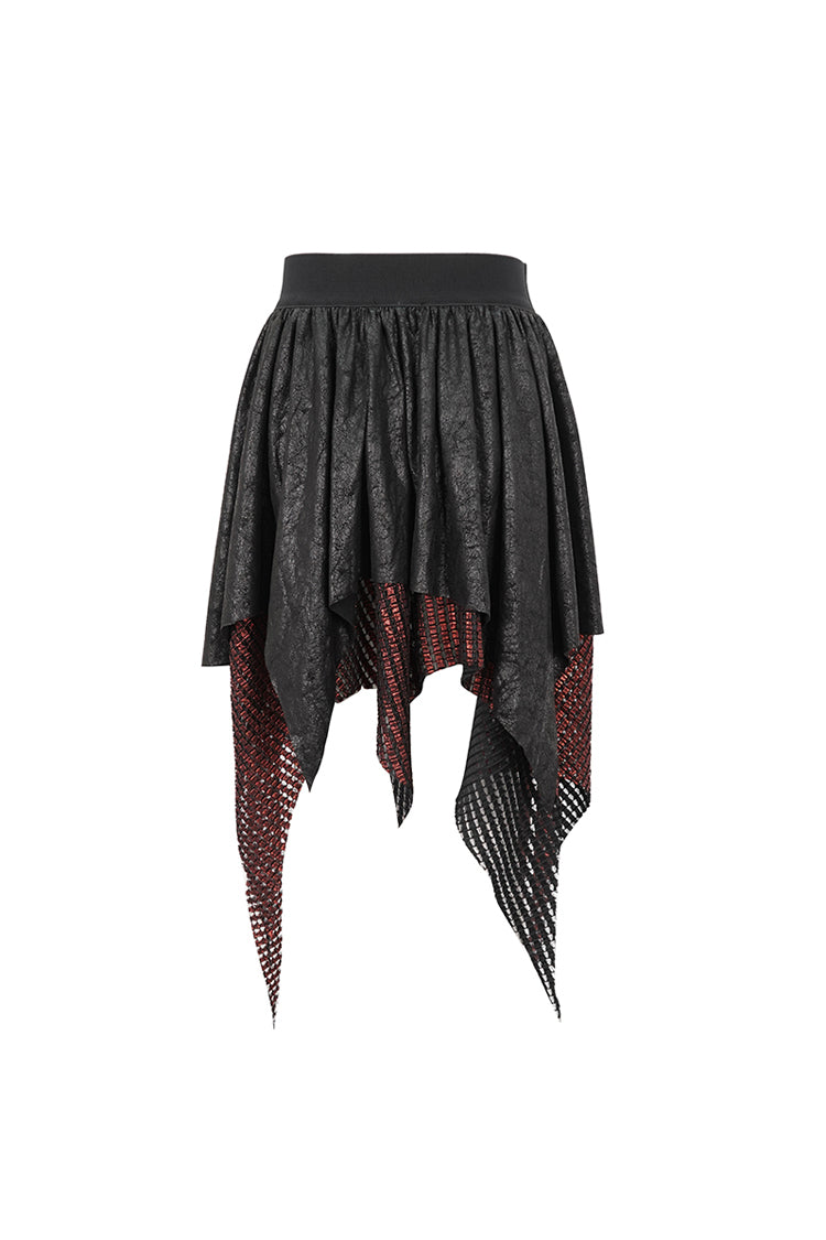 Red/Black Lrregular Mesh Splice Buckle Women's Gothic Skirt - Product - 10