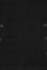 Black Round Collar Long Sleeves Buckled Strappy Pleated Eyelet Men's Punk Top - Product - 6