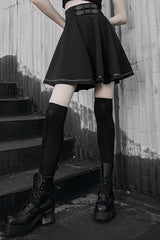 Black Casual High Waist Belted Women's Steam Punk Skirt - Product - 2