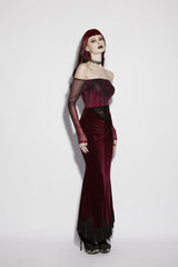 Red Lace Velvet Pleated Women's Gothic Elegant Mermaid Skirt - Product - 4