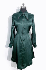 Snake-Detail Lapel Collar Long Sleeves Slim Velvet Gothic Ouji Lolita Blouse 3 Colors - Green - 2