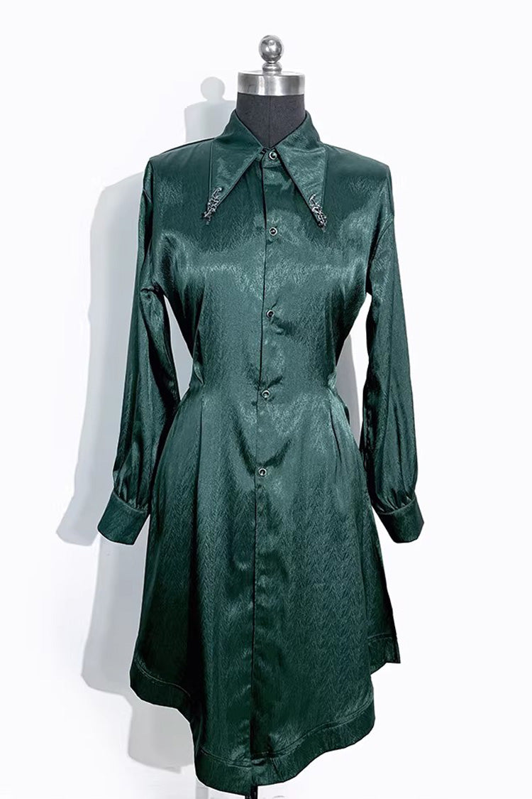 Snake-Detail Lapel Collar Long Sleeves Slim Velvet Gothic Ouji Lolita Blouse 3 Colors - Green - 2