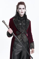 Wine Red Long Sleeves Button Floral Embroidery Men's Gothic Jacket - Product - 6