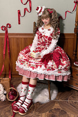 Mint Strawberry Dessert Doll Collar Short Sleeves Print Ruffle Bowknot Sweet Lolita Dress 4 Colors - Product - 3