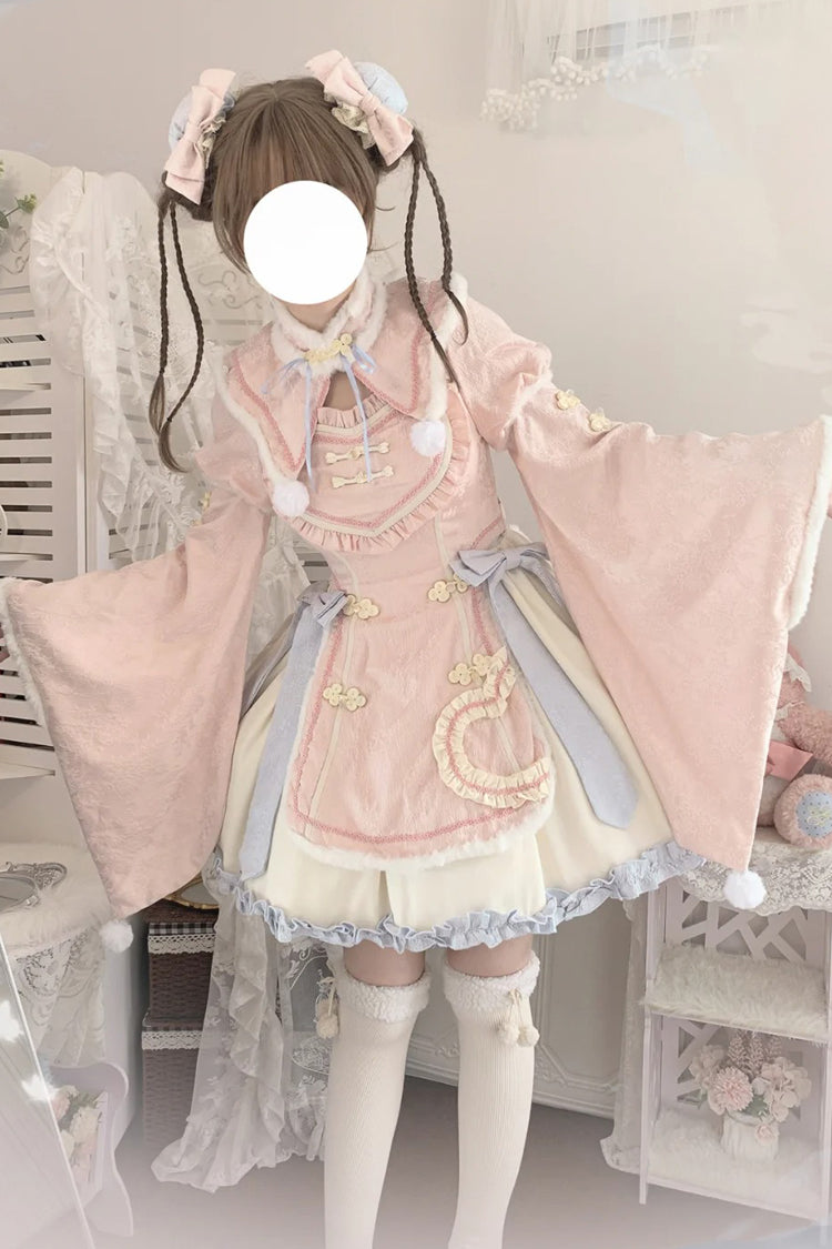 Pink Long Sleeves Ruffle Bowknot Sweet Chinese Style Lolita Dress - Product - 9