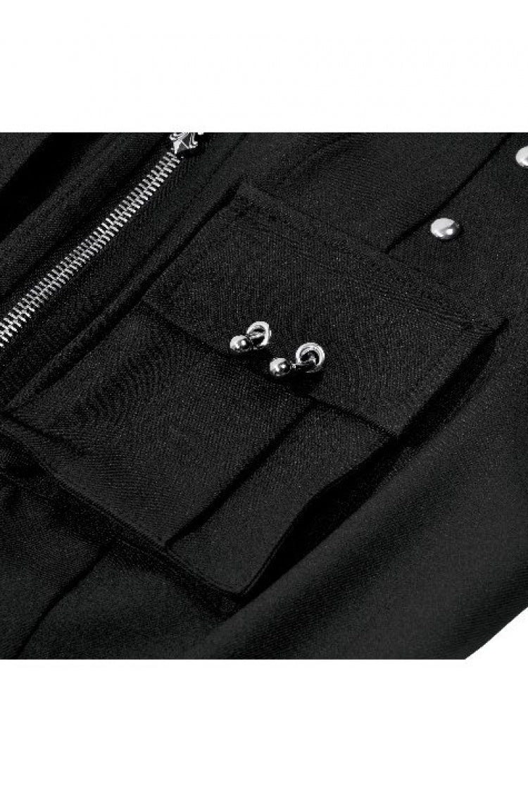 Black Sleeveless Studded Zippered Women's Punk Hooded Vest - Product - 14