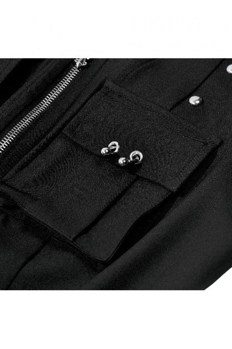 Black Sleeveless Studded Zippered Women's Punk Hooded Vest - Product - 14
