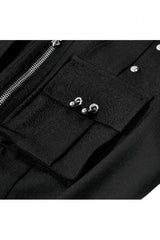 Black Sleeveless Studded Zippered Women's Punk Hooded Vest - Product - 14
