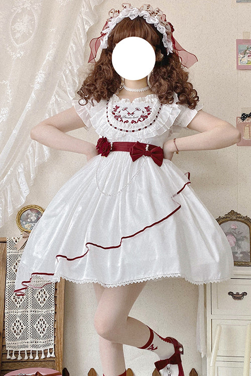 White Square Collar Ruffled Strap Waist Bow Sweet Lolita JSK Dress - Product - 3