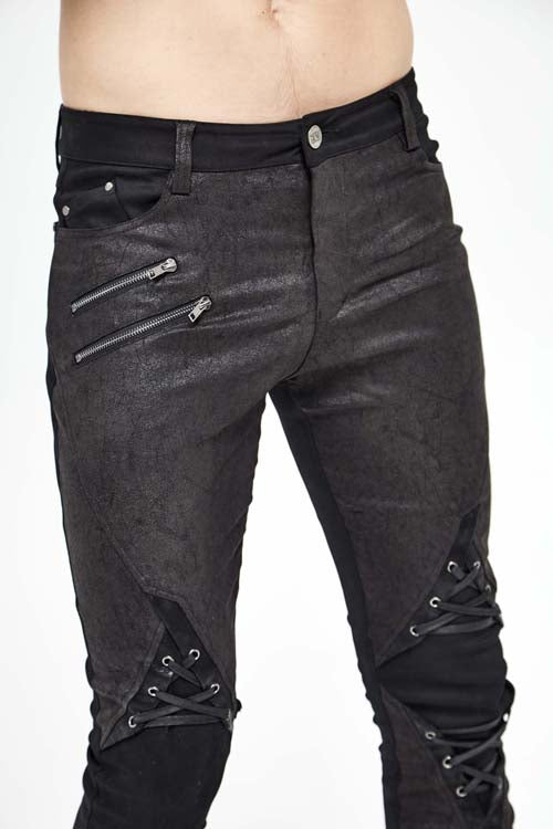 Black Punk Glued Fake Two Pieces Mens Pants - Product - 12