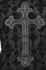 Black Stand Collar Long Sleeves Star Cross Embroidery Sheer Mesh Women's Gothic T-Shirt - Product - 5