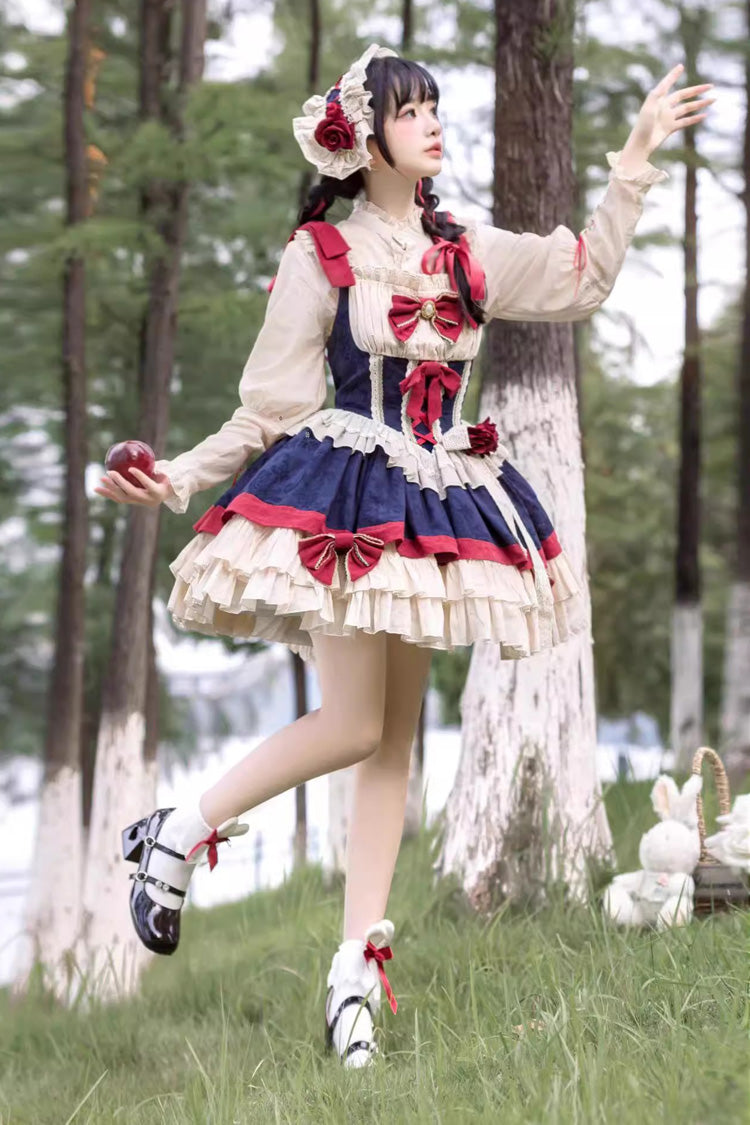 Snow White Multi-Color Triple-Layered Ruffle Bowknot Sweet Lolita Dress (Shirt Included) - Product - 4