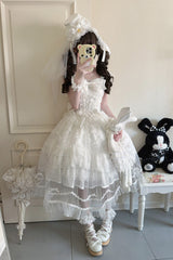 White [Eternal Vow] Sleeveless Multi-Layered Ruffle Hanayome Bowknot Lace Lace-Up Sweet Lolita Jsk Dress - Product - 8