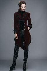 Red Embroidered High Collar Party Womens Gothic Coat - Product - 5