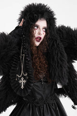 Black Long Sleeves Lace Hooded Zipper Chain Women's Gothic Jacket - Product - 13