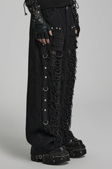 Metal Rivet Decoration Stitching Mesh Ripped Men's Steampunk Straight Pants 2 Colors - Product - 2