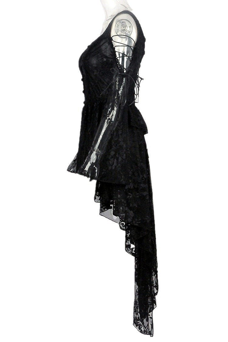 Black Square Collar Long Sleeves Overlay Embroidered Lace Women's Gothic Dress - Product - 16