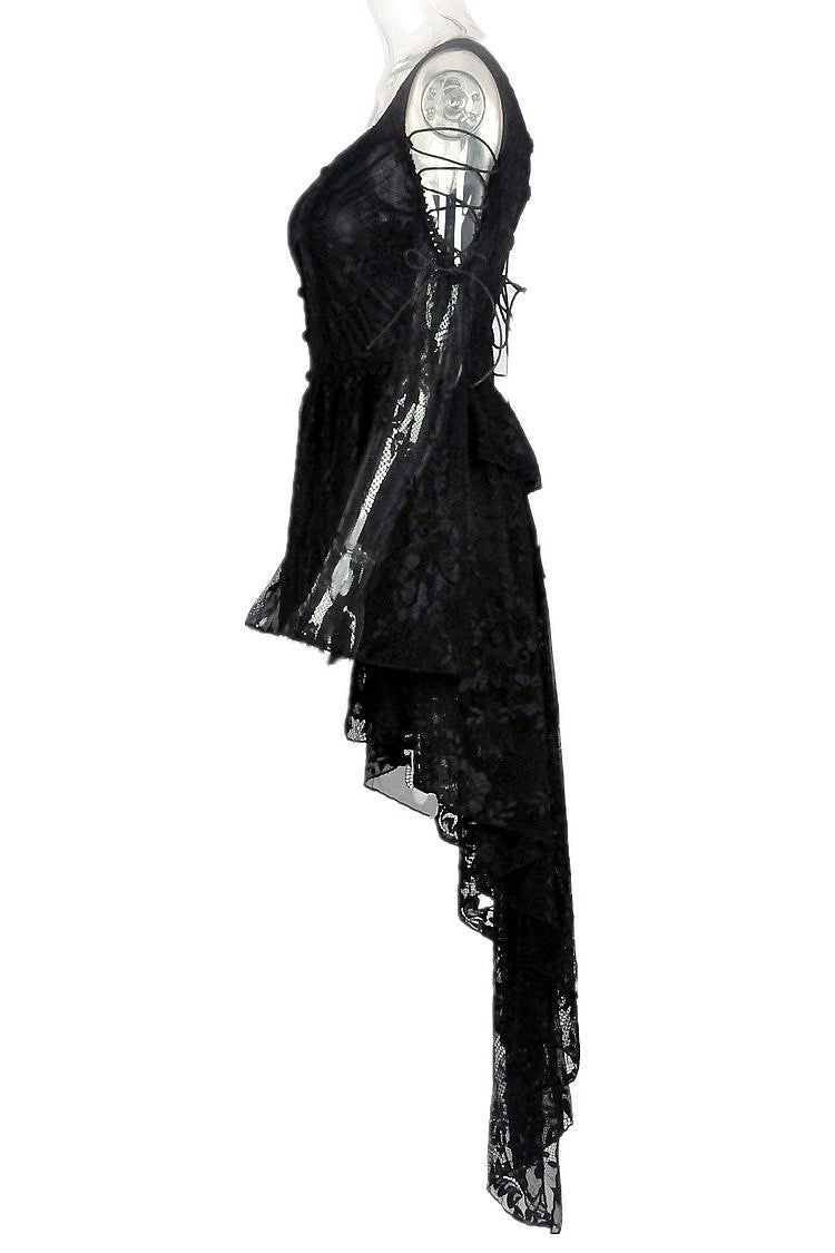 Black Square Collar Long Sleeves Overlay Embroidered Lace Women's Gothic Dress - Product - 16