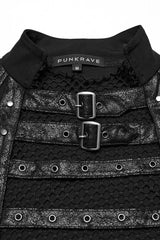 Black Sleeveless Stitching Mesh Eyelet Straps Men's Punk Vest - Product - 5
