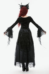 Black Square Collar Multi-Layered Lace Long Flared Sleeves Women's Gothic Palace Velvet Top - Product - 4