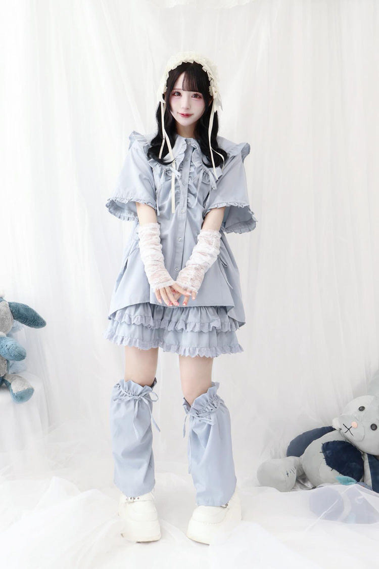 Doll Collar Long Sleeves Ruffle Bowknot Sweet Jirai Kei Japanese Blouse 3 Colors - Product - 5