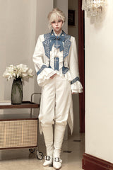 White [Moonlit Paladin Prince] Ruffle Embroidery Bowknot Classic Prince Handsome Ouji Lolita Set - Product - 9