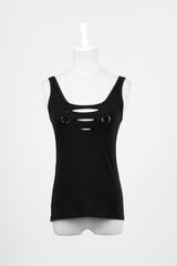 Black Sleeveless Hollow Slim Ripped Women's Steampunk Vest - Product - 6