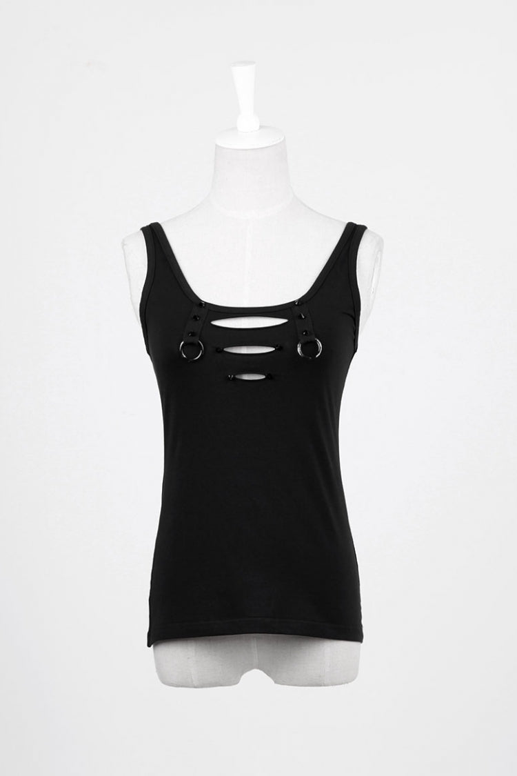 Black Sleeveless Hollow Slim Ripped Women's Steampunk Vest - Product - 6