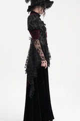 Wine Red Long Sleeves Hollow Lace Tassels Women's Gothic Jacket - Product - 7