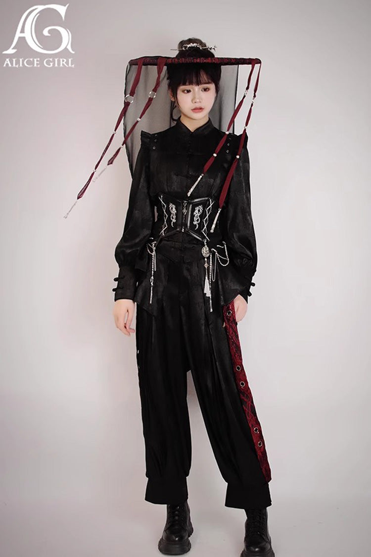 [Bone Dragon] Stand Collar Long Sleeves Ruffle Embroidery Ouji Fashion Classic Lolita Blouse 3 Colors - Product - 2
