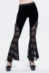 Black Striped Panel Semi Sheer Lace Up Long Women's Gothic Pants - Product - 2