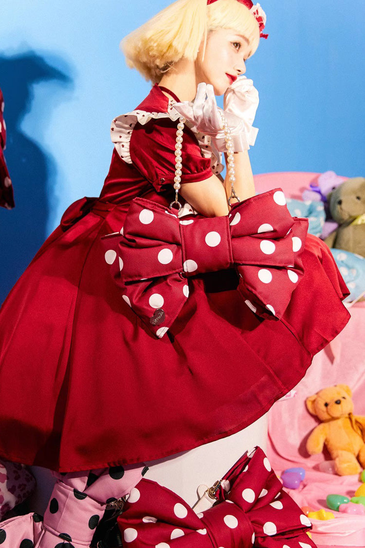 Red/White Polka Dot Print Bowknot Shaped Sweet Lolita Backpack - Product - 4