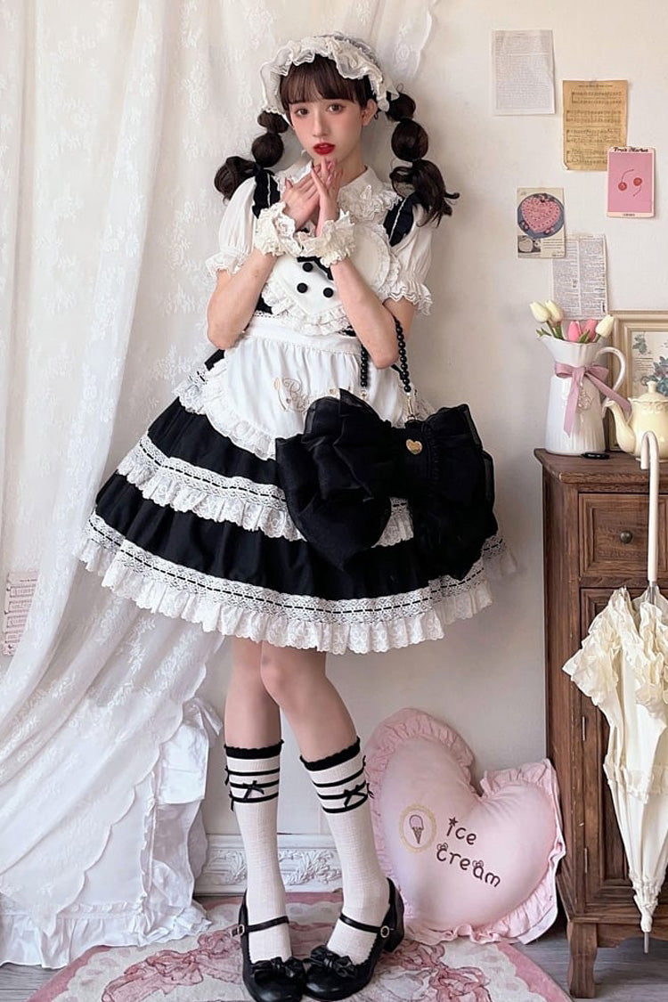 Black Big Bowknot Metal Heart Nameplate Lolita Backpack - Product - 2