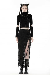 Black Lace-Up Ripped Women's Punk Split Long Skirt - Product - 5