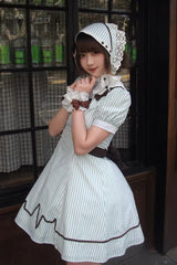 Light Green [Mint Prescription] Stand Collar Short Sleeves Vertical Stripe Printed Bow Sweet Lolita Nurse Dress - Product - 17