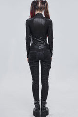 Black Punk Shimmery Stretch Fabric With Zipper Metal Pentagram Pendant Women's Shirt - Product - 7