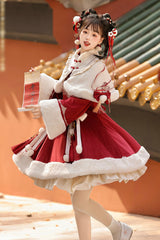 Red Long Sleeves Ruffle Embroidery Bowknot Chinese Style Sweet Lolita Hanfu Dress - Product - 2
