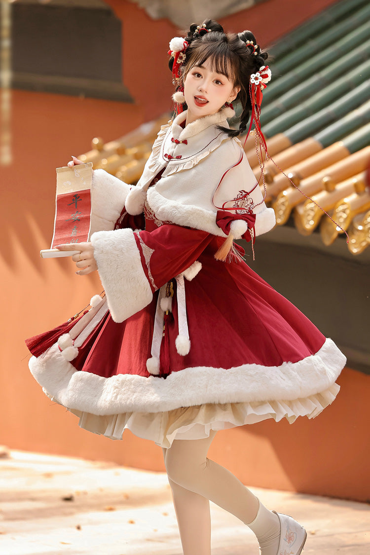 Red Long Sleeves Ruffle Embroidery Bowknot Chinese Style Sweet Lolita Hanfu Dress - Product - 2