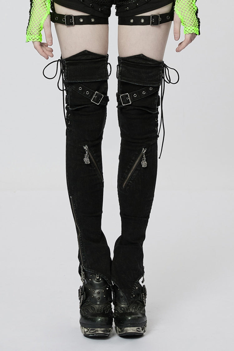 Black Ghost Claw Zipper Slim Irregular Women's Steampunk Leg Warmers - Black - 1