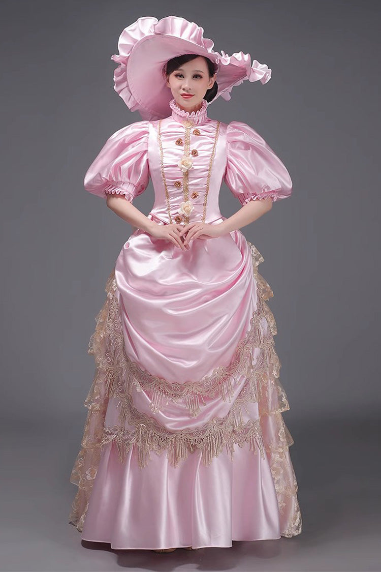 European Style Long Sleeves Multi-layer Ruffle Classic Elegant Princess Victorian Dress 3 Colors - Pink - 5