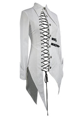 White Cotton Long Swallowtail Womens Punk Blouse - Product - 5