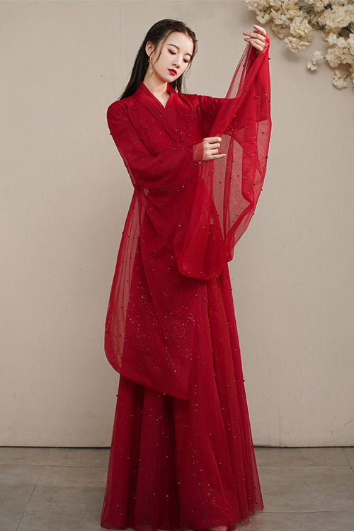 Red Elegant Ancient Costume Sweet Hanfu Dress - Product - 3