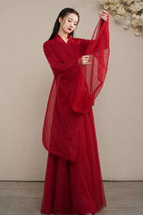 Red Elegant Ancient Costume Sweet Hanfu Dress - Product - 3