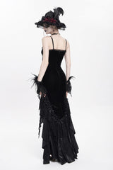 Black Sleeveless Cross Ruffled Floral Embroidered Chain-Decorated Women's Gothic Long Slip Dress - Product - 11